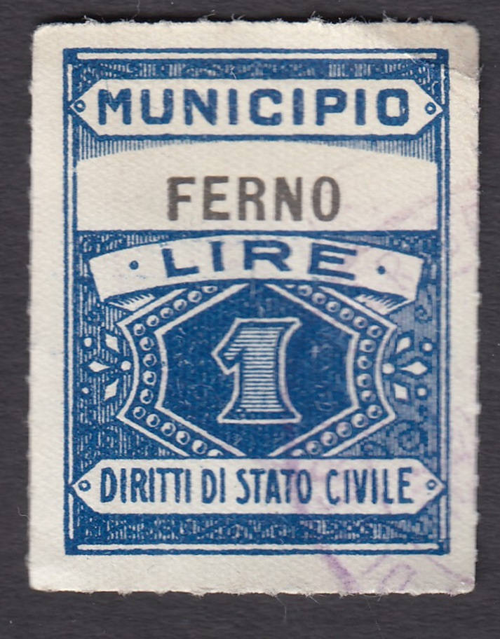 Marca da Bollo del Comune di FERNO su Carta Bianca di dimensioni 22 x 29 mm