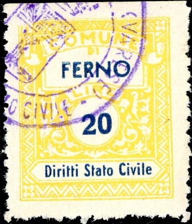 Marca da Bollo del Comune di FERNO su Carta Bianca di dimensioni 21 x 25 mm