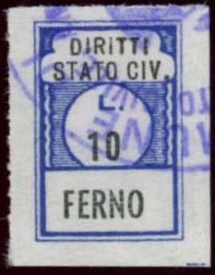 Marca da Bollo del Comune di FERNO su Carta Bianca di dimensioni 6 x 16,5 mm
