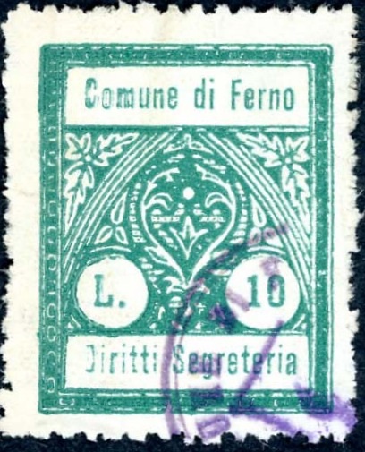Marca da Bollo del Comune di FERNO su Carta Bianca di dimensioni 21,5 x 27 mm
