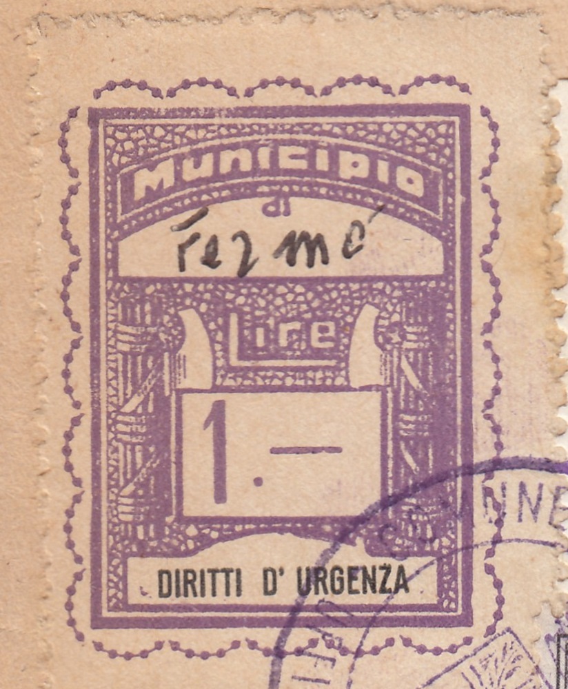 Marca da Bollo del Comune di FERNO su Carta Bianca di dimensioni 23 x 31 mm