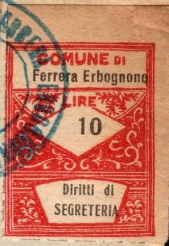 Marca da Bollo del Comune di FERRERA ERBOGNONE su Carta Bianca Sottile di dimensioni 22 x 28 mm
