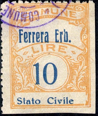 Marca da Bollo del Comune di FERRERA ERBOGNONE su Carta Bianca di dimensioni 22,5 x 29 mm