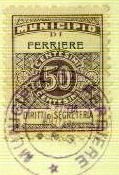 Marca da Bollo del Comune di FERRIERE su Carta Bianca di dimensioni 22,5 x 29 mm