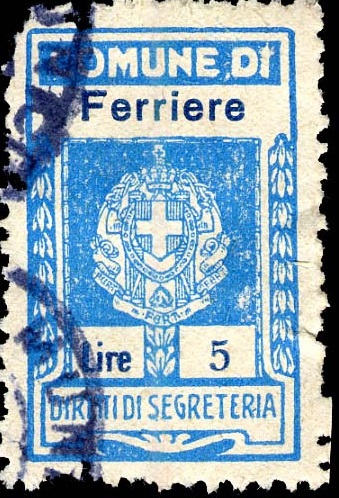 Marca da Bollo del Comune di FERRIERE su Carta Bianca Sottile di dimensioni 19 x 30 mm