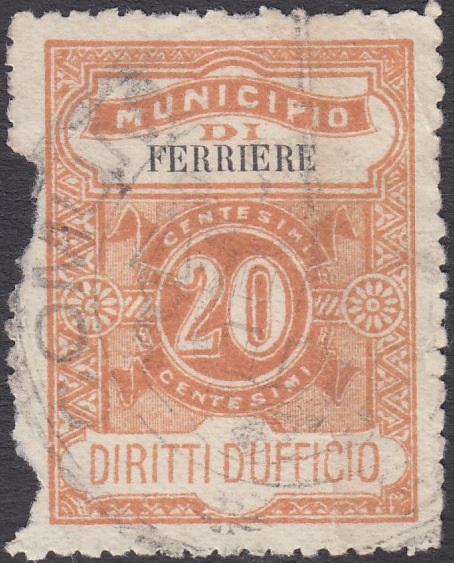 Marca da Bollo del Comune di FERRIERE su Carta Bianca Sottile di dimensioni 23 X 30 mm