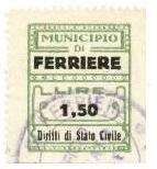 Marca da Bollo del Comune di FERRIERE su Carta Bianca Sottile di dimensioni 23 x 29,5 mm