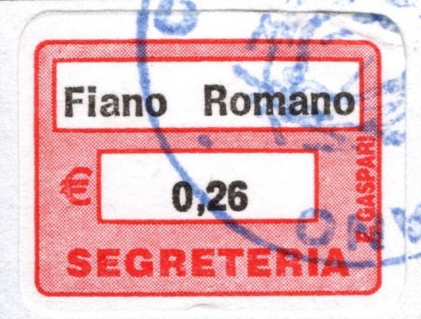 Marca da Bollo del Comune di FIANO ROMANO su Carta Bianca di dimensioni 22 x 14 mm