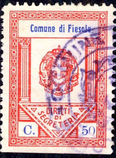 Marca da Bollo del Comune di FIESOLE su Carta Bianca di dimensioni 22 x 30,5 mm