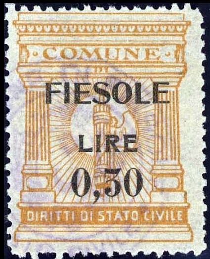 Marca da Bollo del Comune di FIESOLE su Carta Bianca Sottile di dimensioni 25 x 32,5 mm