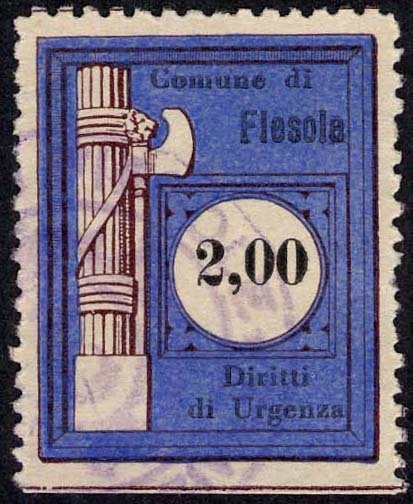 Marca da Bollo del Comune di FIESOLE su Carta Bianca di dimensioni 24 x 30 mm