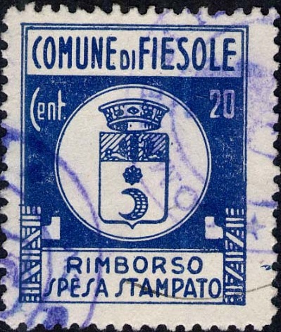 Marca da Bollo del Comune di FIESOLE su Carta Bianca Sottile di dimensioni 22,5 x 28,5 mm
