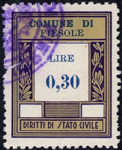 Marca da Bollo del Comune di FIESOLE su Carta Bianca Sottile di dimensioni 23 x 29,5 mm