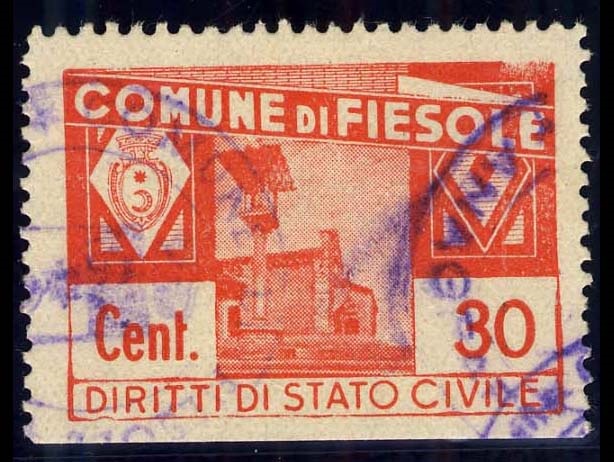 Marca da Bollo del Comune di FIESOLE su Carta Bianca Sottile di dimensioni 34,5 x 25 mm