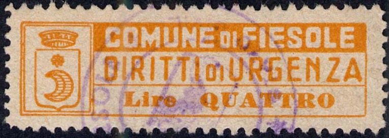 Marca da Bollo del Comune di FIESOLE su Carta Bianca di dimensioni 44,5 x 12 mm