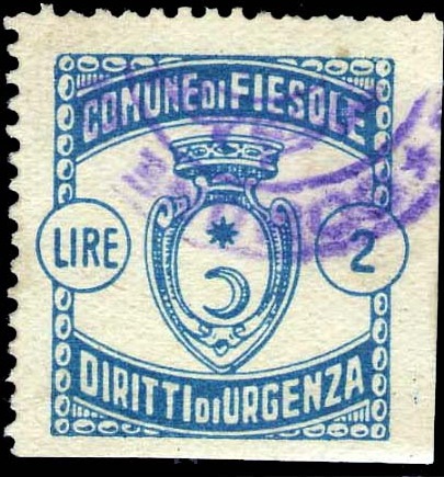Marca da Bollo del Comune di FIESOLE su Carta Bianca di dimensioni 21 x 24,5 mm