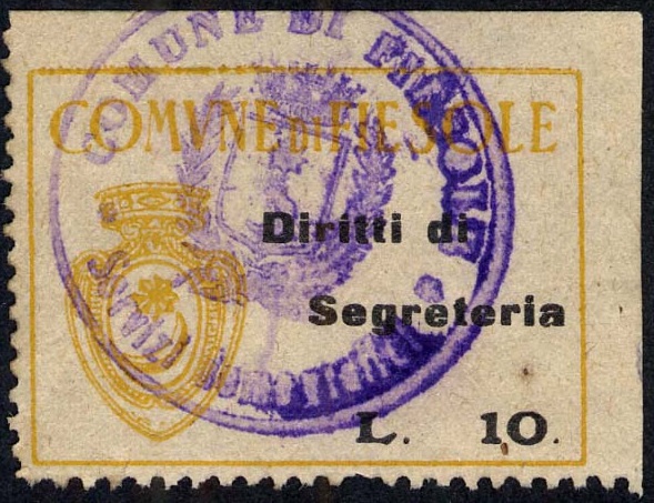 Marca da Bollo del Comune di FIESOLE su Fogli di carta di dimensioni 35 x 25 mm