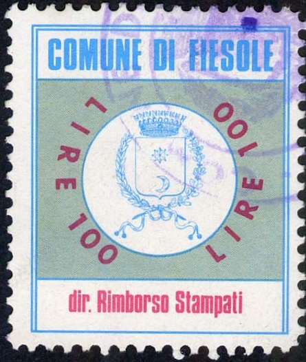Marca da Bollo del Comune di FIESOLE su Carta Bianca di dimensioni 25,5 x 30,5 mm