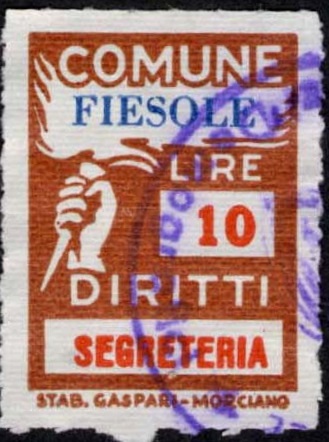 Marca da Bollo del Comune di FIESOLE su Carta Bianca Sottile di dimensioni 18,5 x 26 mm