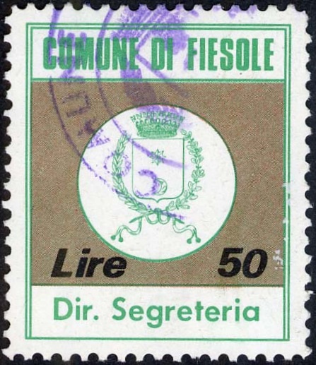 Marca da Bollo del Comune di FIESOLE su Carta Bianca di dimensioni 25 .5 x 29 mm