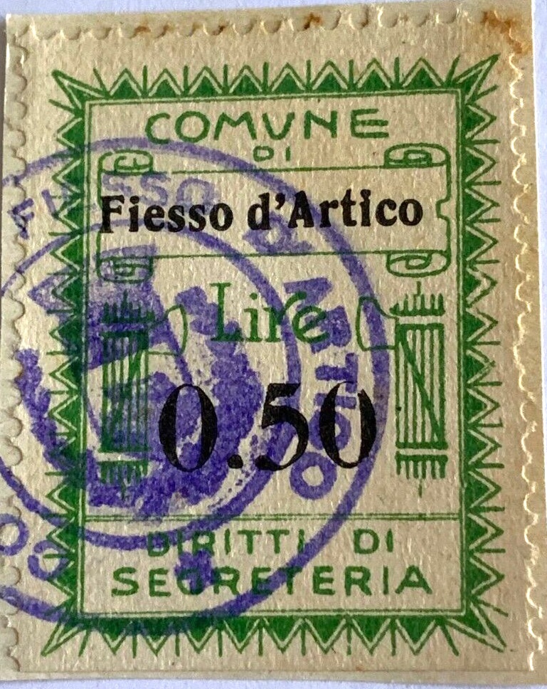 Marca da Bollo del Comune di FIESSO D´ARTICO su Carta Bianca Sottile di dimensioni 22 x 28 mm