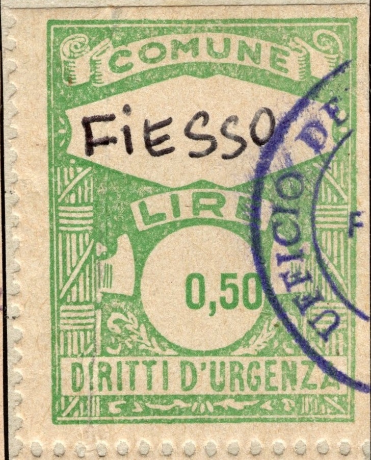 Marca da Bollo del Comune di FIESSO D´ARTICO su Carta Bianca Sottile di dimensioni 22 x 28 mm