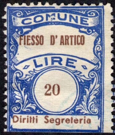 Marca da Bollo del Comune di FIESSO D´ARTICO su Carta Bianca Sottile di dimensioni 22,5 x 29 mm