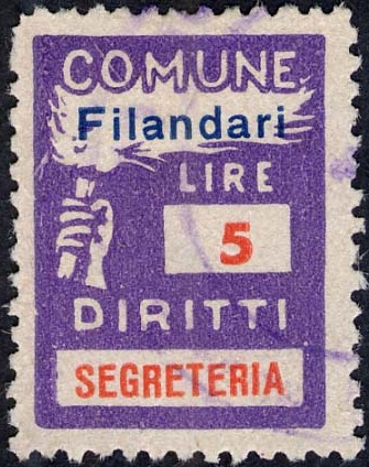 Marca da Bollo del Comune di FILANDARI su Carta Bianca di dimensioni 18 x 25 mm
