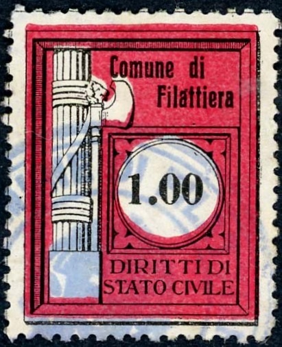 Marca da Bollo del Comune di FILATTIERA su Carta Bianca di dimensioni 24 x 30 mm