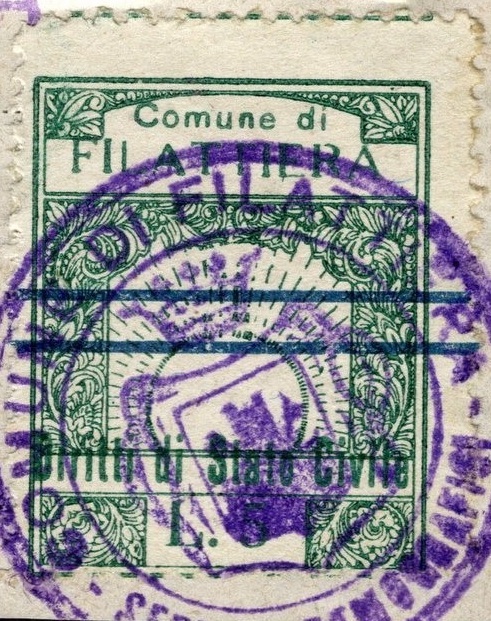 Marca da Bollo del Comune di FILATTIERA su Carta Bianca di dimensioni 21 x 29 mm