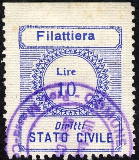 Marca da Bollo del Comune di FILATTIERA su Carta Vergata di dimensioni 23 x 28 mm