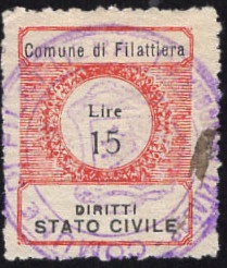 Marca da Bollo del Comune di FILATTIERA su Carta Bianca di dimensioni 23 x 28 mm