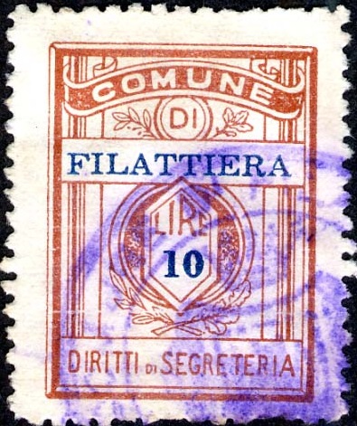 Marca da Bollo del Comune di FILATTIERA su Carta Bianca di dimensioni 21,5 x 28,5 mm