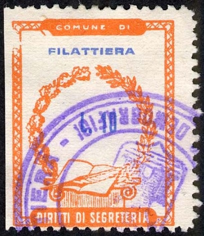 Marca da Bollo del Comune di FILATTIERA su Carta Bianca di dimensioni 22, x 25 mm