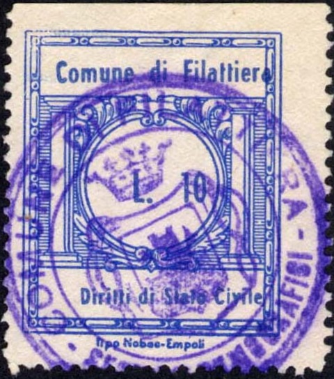 Marca da Bollo del Comune di FILATTIERA su Carta Bianca di dimensioni 21 x 25 mm