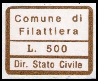 Marca da Bollo del Comune di FILATTIERA su Carta Bianca di dimensioni 20 x 16 mm