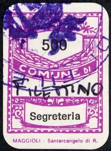 Marca da Bollo del Comune di FILETTINO su Carta Bianca di dimensioni 20,5 x 28,5 mm