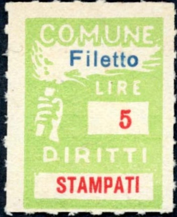 Marca da Bollo del Comune di FILETTO su Carta Bianca di dimensioni 18,5 x 25 mm