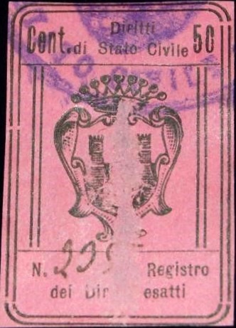 Marca da Bollo del Comune di FINALE EMILIA su Carta Colorata di dimensioni 275x 37 mm