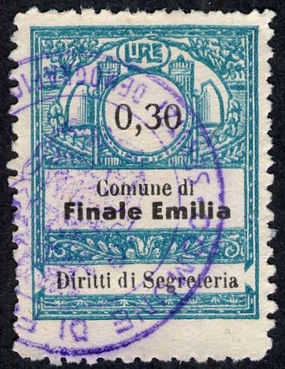 Marca da Bollo del Comune di FINALE EMILIA su Carta Bianca di dimensioni mm