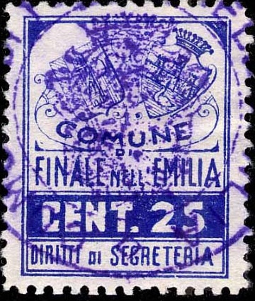 Marca da Bollo del Comune di FINALE EMILIA su Carta Bianca di dimensioni mm