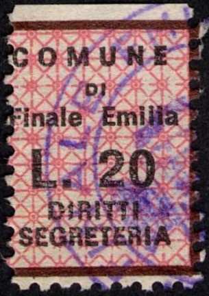 Marca da Bollo del Comune di FINALE EMILIA su Carta Bianca di dimensioni mm