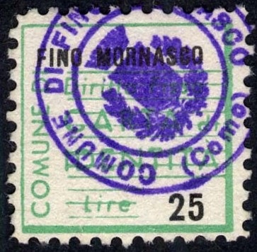 Marca da Bollo del Comune di FINO MORNASCO su Carta Bianca di dimensioni mm