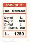 Marca da Bollo del Comune di FINO MORNASCO su Carta Bianca di dimensioni 20 x 26,5 mm