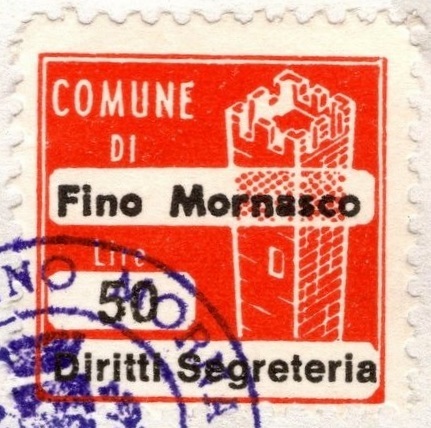 Marca da Bollo del Comune di FINO MORNASCO su Carta Bianca di dimensioni 20 x 20 mm