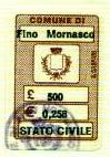 Marca da Bollo del Comune di FINO MORNASCO su Carta Bianca di dimensioni 18 x 25,5 mm