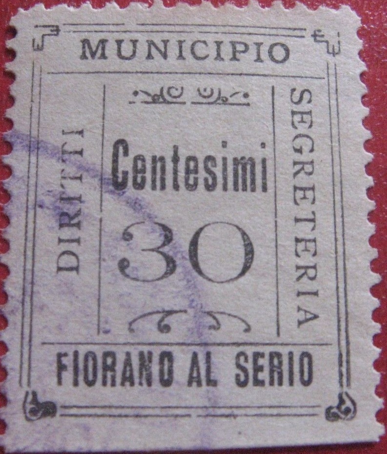 Marca da Bollo del Comune di FIORANO AL SERIO su Carta Bianca di dimensioni 21 X 27 mm