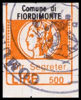 Marca da Bollo del Comune di FIORDIMONTE su Carta Bianca di dimensioni 16 x 20 mm