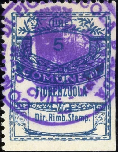 Marca da Bollo del Comune di FIORENZUOLA D´ARDA su Carta Bianca di dimensioni 22,5 x 32 mm