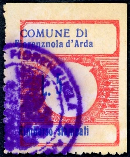 Marca da Bollo del Comune di FIORENZUOLA D´ARDA su Carta Bianca di dimensioni 23 x 27 mm